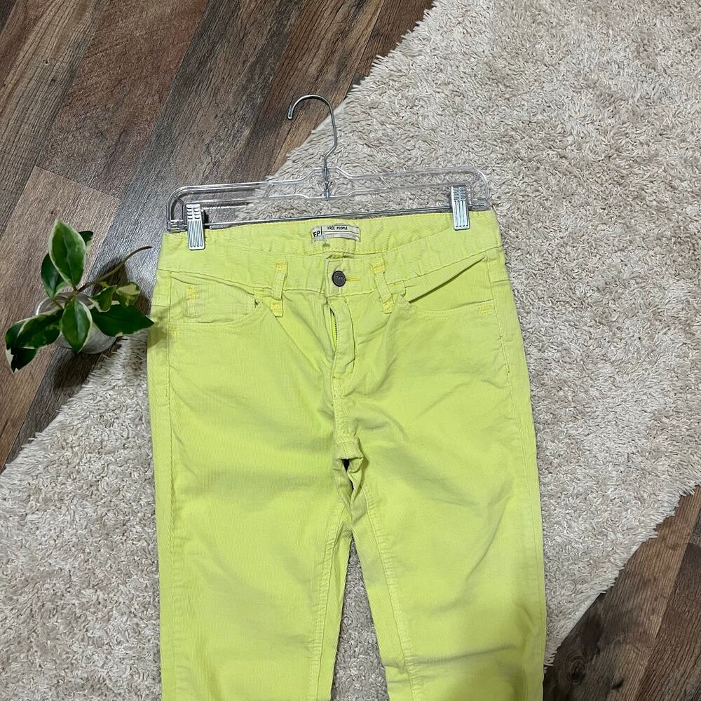 Free People Size 27 Neon Yellow Corduroy Low-Rise Skinny Jeans - Picture 2 of 6
